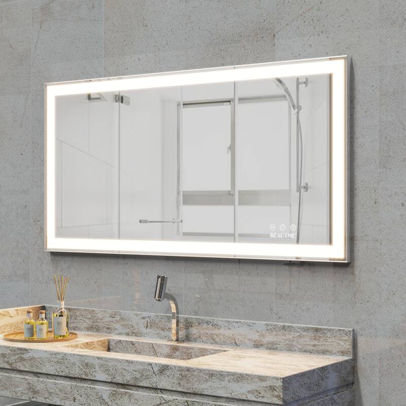 Rectangular Wall Mounted LED Bathroom Vanity Mirror with Anti-Fog - 48" x 24" in.