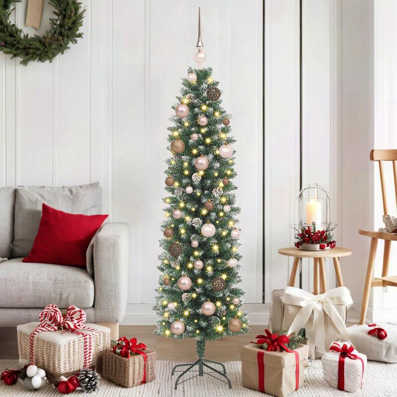 vidaXL Christmas Tree Party Decoration Artificial Slim Tree with Stand PVC - Gold 59.1