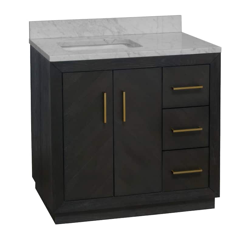 KitchenBathCollection Peyton 36" Bathroom Vanity with Carrara Marble Top