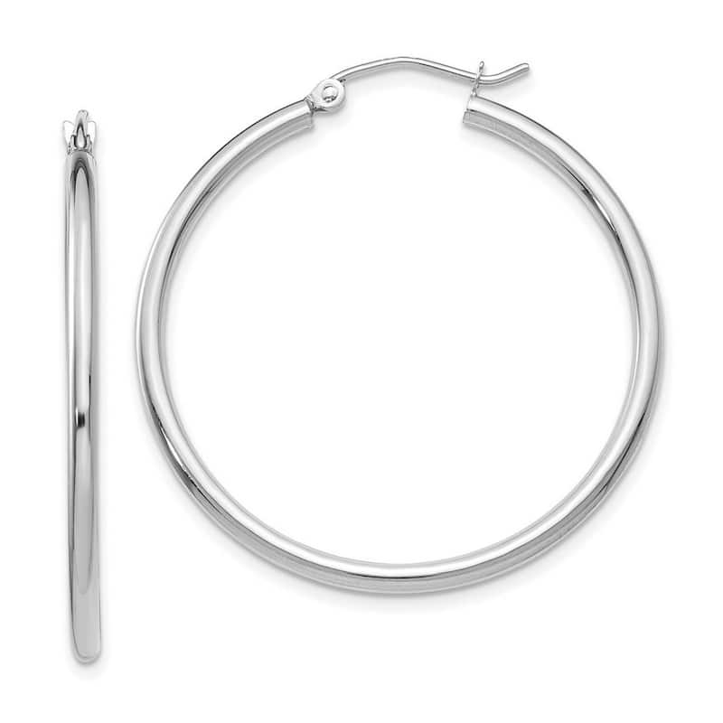 Curata 10k White Gold 2mm Polished Solid Classic Round Hoop Earrings - 12mm through 68mm