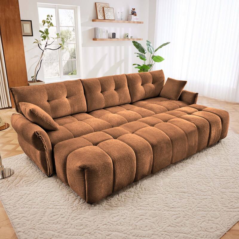 3-Seater Modular Sofa with 3 Ottomans & Pillows - Burnt Orange