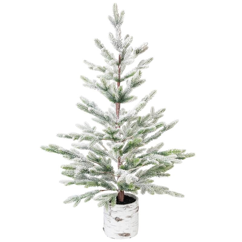 Flocked Artificial Christmas Tree in Birch Pot - 36" - Unlit - 3 Foot
