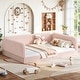 preview thumbnail 9 of 124, Bonwell Upholstered Teddy Fleece Montessori Floor Bed with Half-Enclosed & Curved Guardrails for Kids by GDFStudio Queen Size - Pink