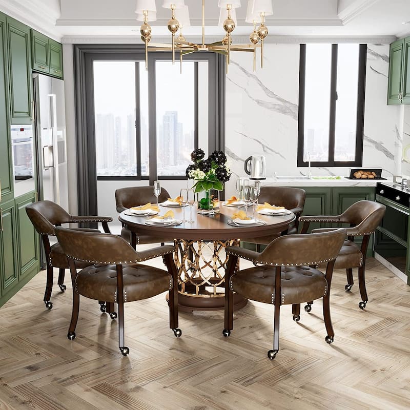 Dining Chair with Casters Leather Chair with Caster Nailhead Dining Chairs with Rollers