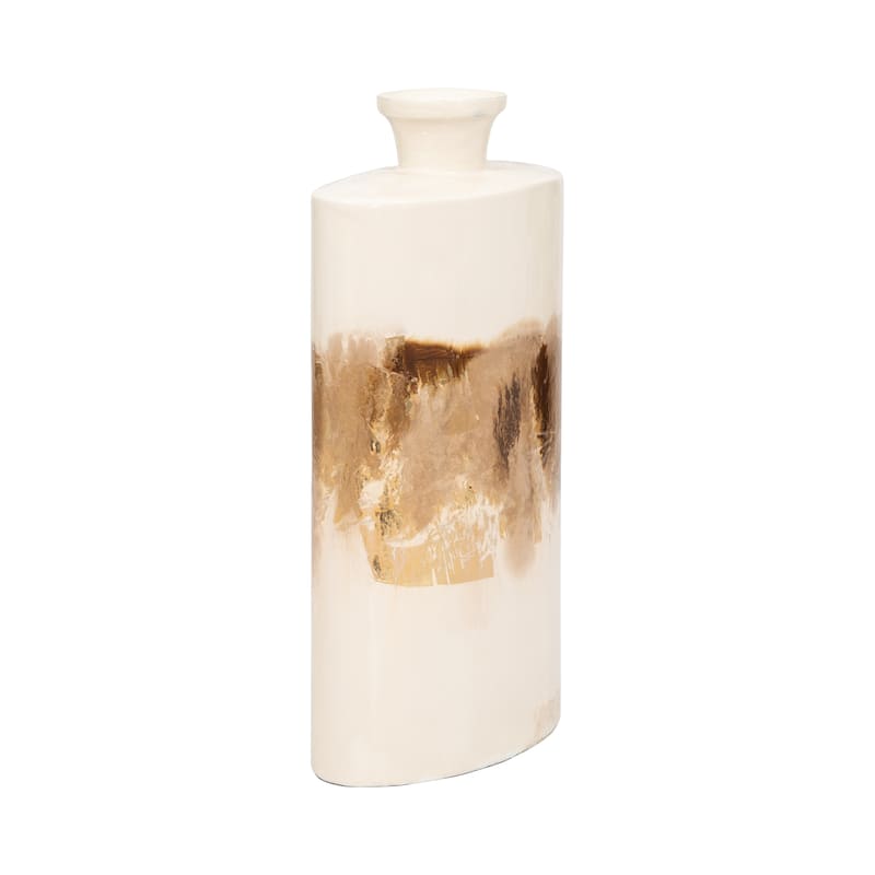 Sagebrook Home Neutral Glam Metal Pearl/Gold Two Tone Cylinder Flask Vase