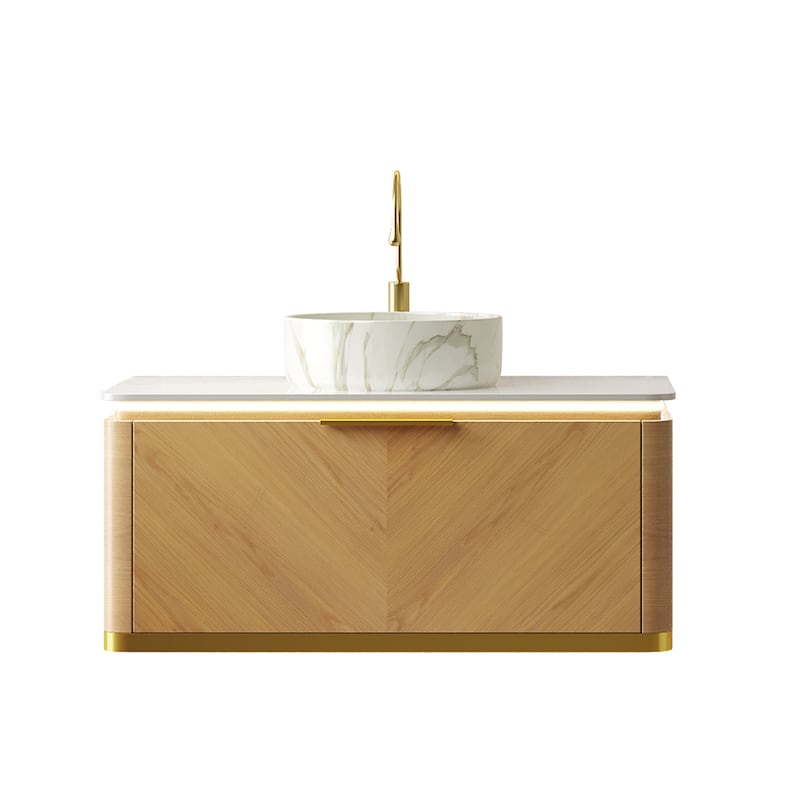 36" Bathroom Vanity with Vessel Sink One Drawer Floating Storage Cabinet with Sensor Light, Pre-assembled