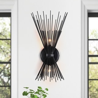 Nathan 2-Light Black Starburst Wall Sconce Light - 18"H