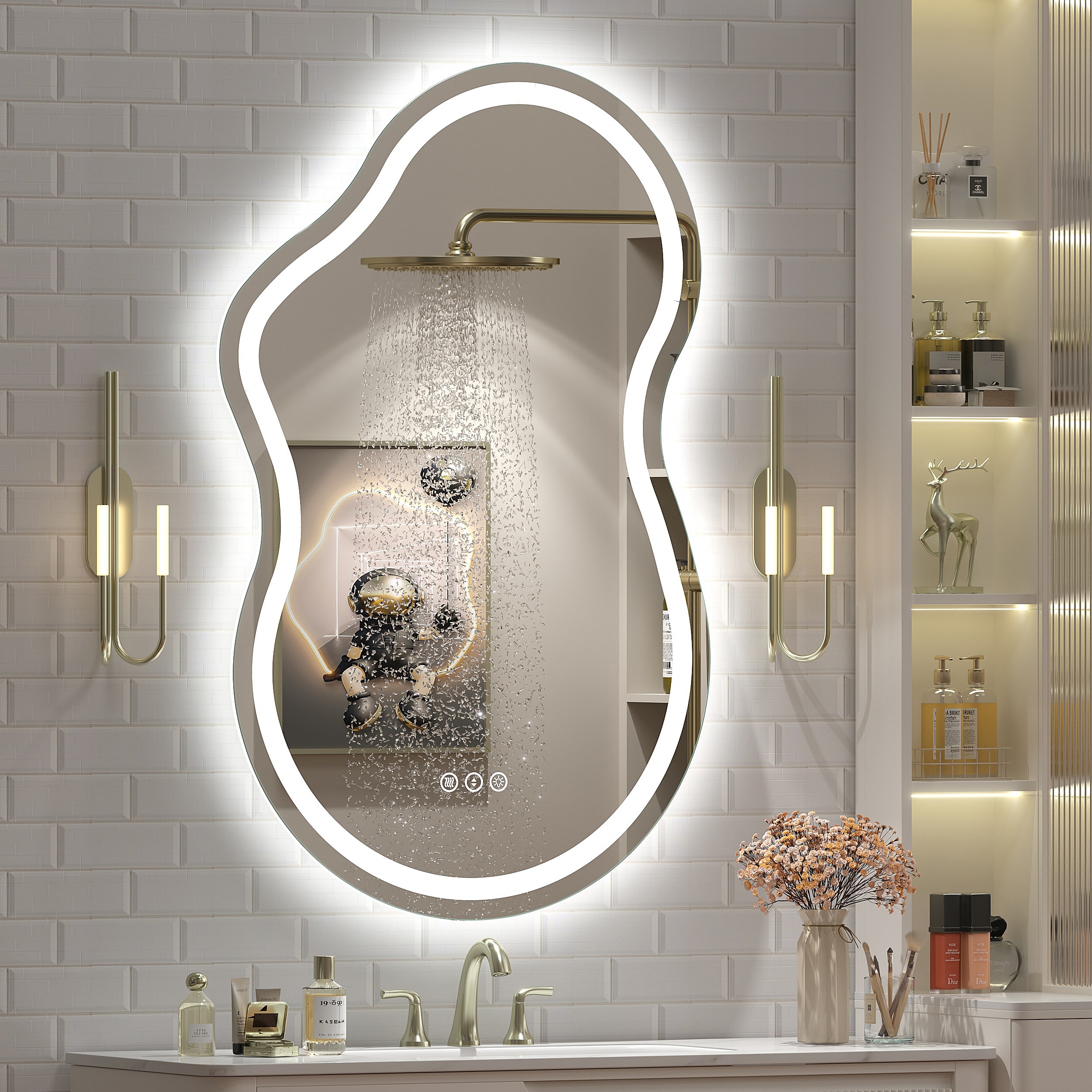 UL Certified Irregular LED Anti-fog Cloud-shaped Wall Bathroom Vanity Mirror