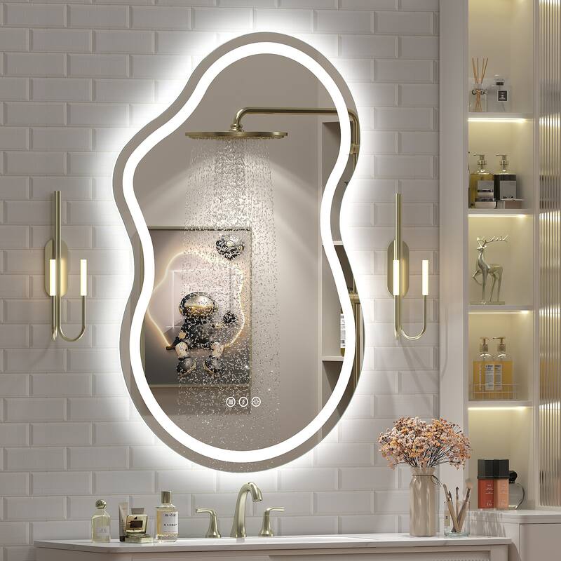 UL Certified Irregular LED Anti-fog Cloud-shaped Wall Bathroom Vanity Mirror - 36"x24" - Front and back light