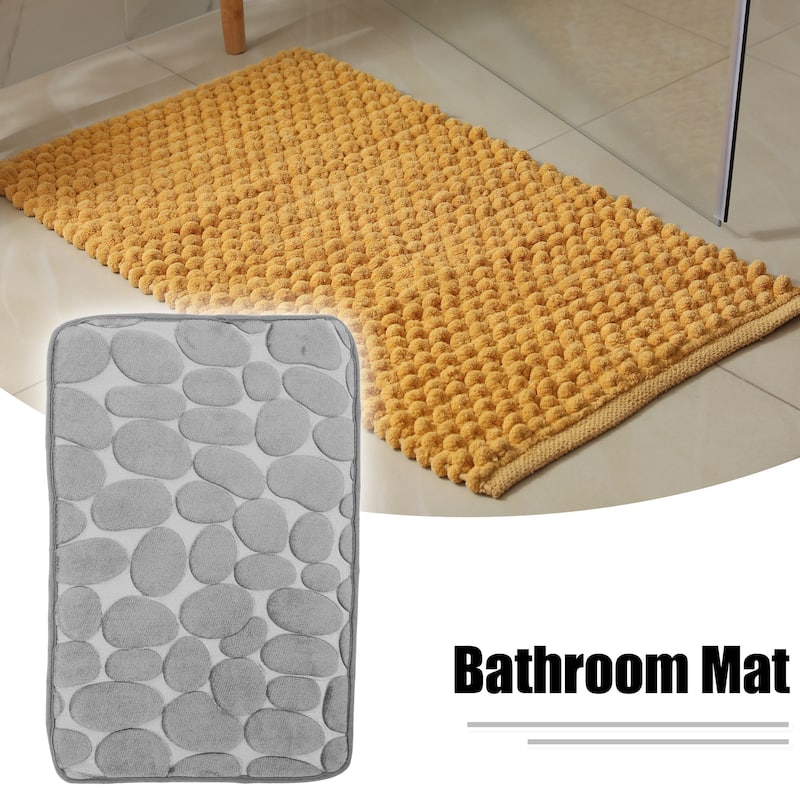 Non Slip Bathroom Rugs Bath Mat, Polyester Bath Mat, Machine Washable Gray 23.62"x15.75" Cobblestone Pattern - Gray - 23.62"x 15.75"