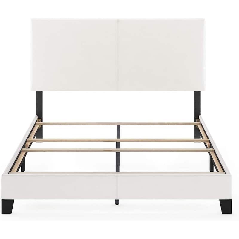 King Bed Frame Upholstered Black PU Leather Platform Bed Modern Glam Style