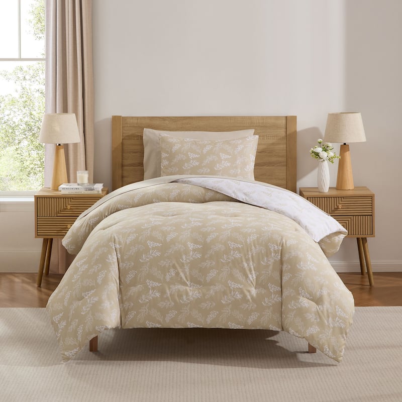 Empyrean 7 Pc Botanical Comforter Set with Sheets, Soft Breathable Lightweight Bedding Bag