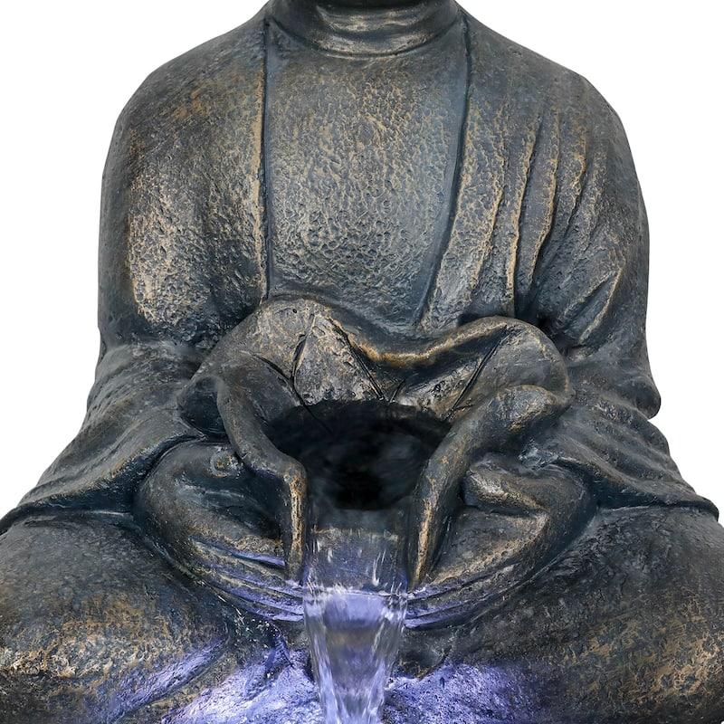 Buddha Fountain w/Light 28.3in Buddha Statue Water Fountain for Garden