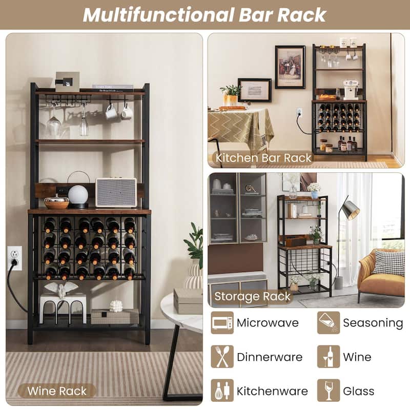 Costway Wine Bar Cabinet with 4 Tier Storage Shelves Glass Holders - See Details
