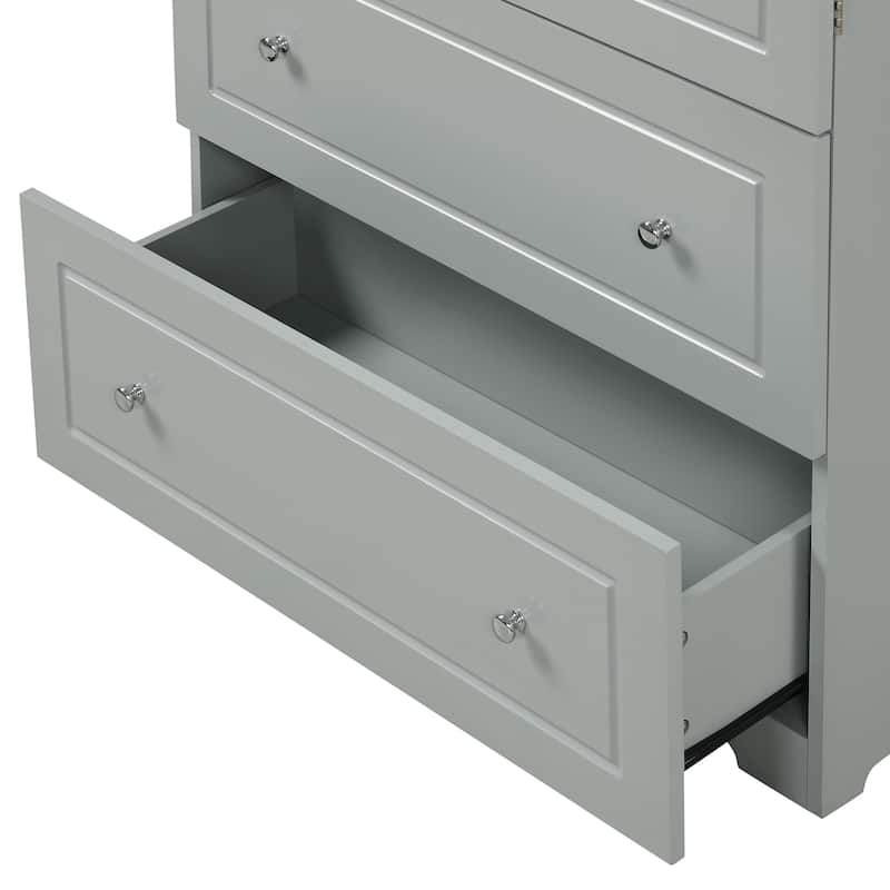 Grey Double Door Storage Cabinet with 2 Drawers, Adjustable Shelf and Metal Round Knobs for Office Bathroom Bedroom Living Room