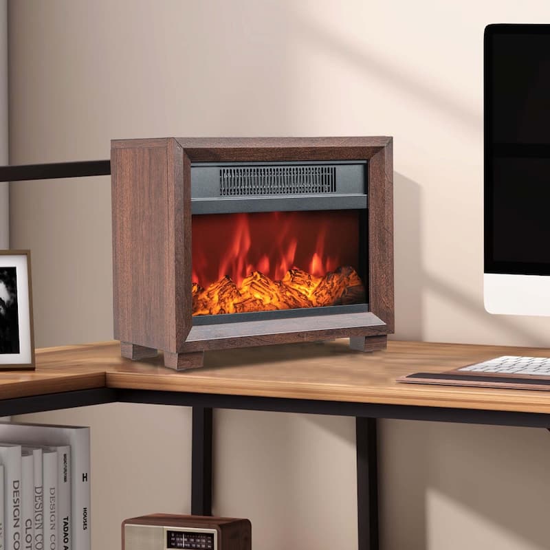 Costway Mini Desktop Electric Fireplace Heater Portable Wooden - See Details