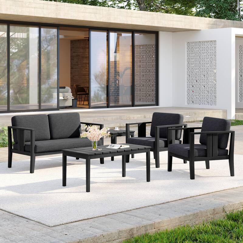 5-Piece Casual Outdoor Patio Furniture Set In Solid Teak Wood