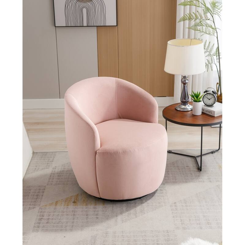 Velvet Fabric Swivel Barrel Chair with Black Powder Coating Metal Ring