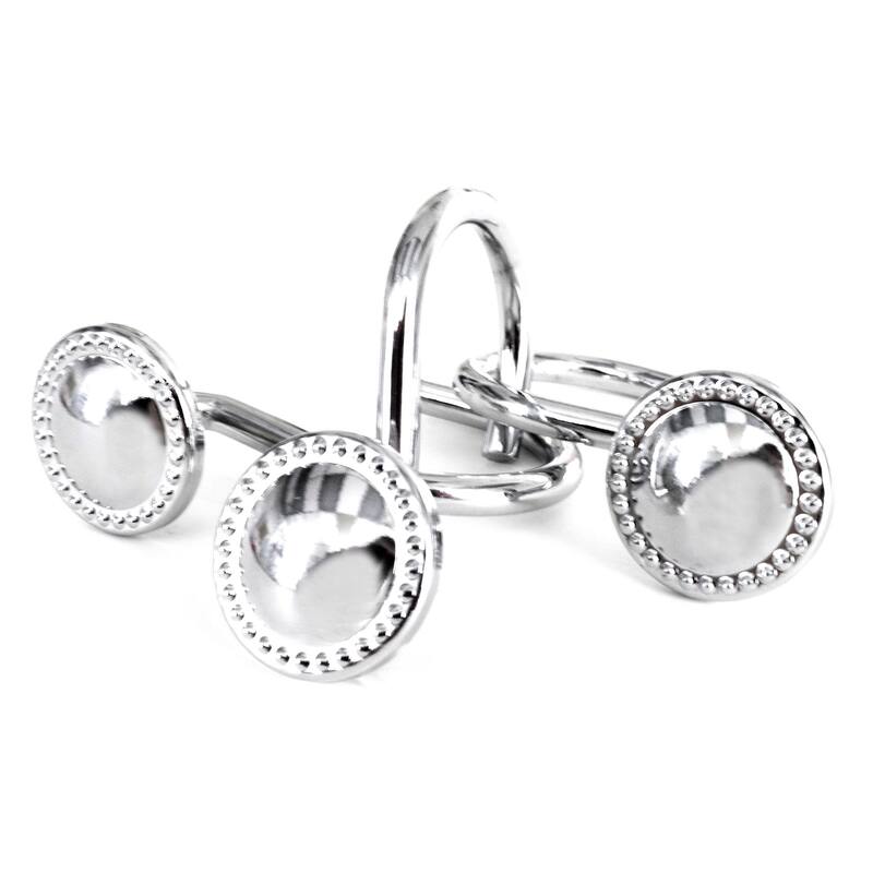 12 Piece Set - Chrome Button Heavy Duty Shower Curtain Hooks Rings Rustproof Metal