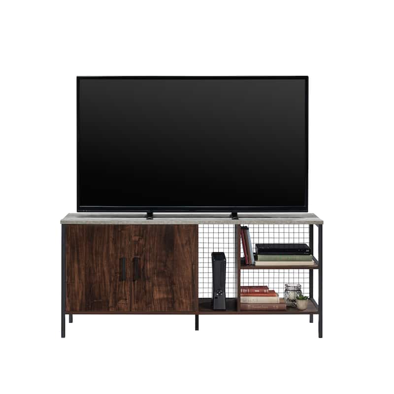 Wood Credenza for TVs up to 70" with Hidden Storage, Brown - 53.98" W x 15.12" D x 24.06" H