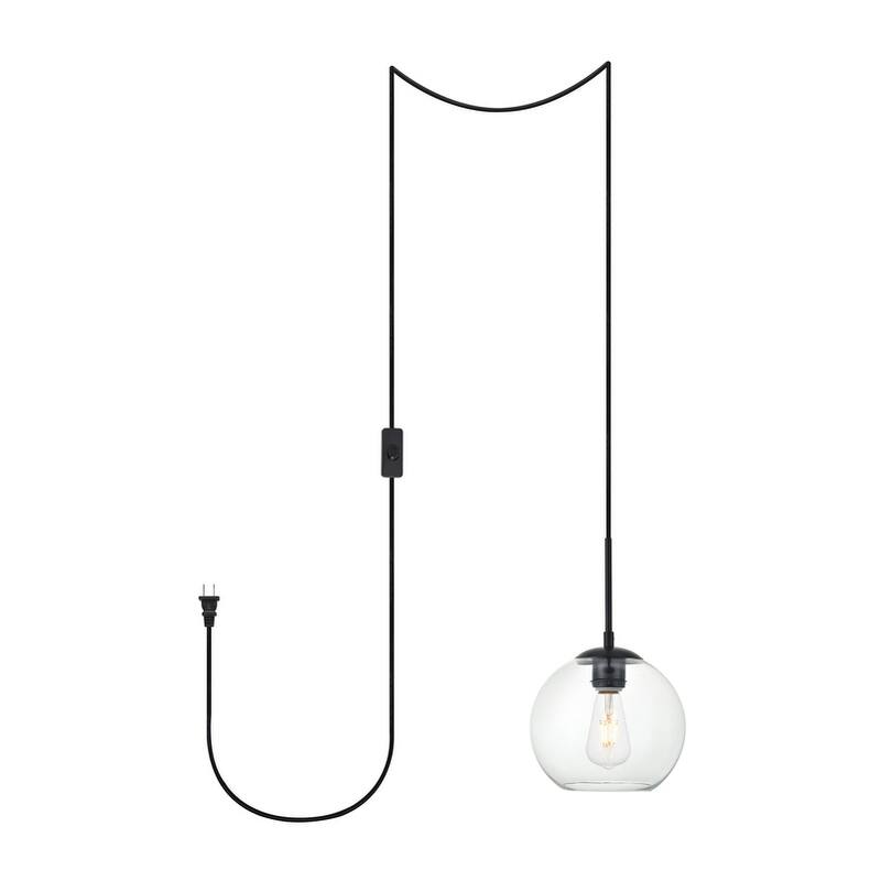 Brad 1-Light Plug in Pendant with Clear Shade - Black - 8" Diameter - Black and Clear Shade