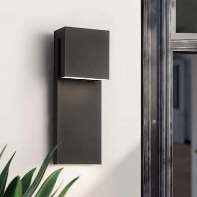 2-Light Modern Black Rectangle Metal Integrated LED Outdoor Wall lights for Front Porch - 5.5 in. W x 15 in. H x 3.3 in. D