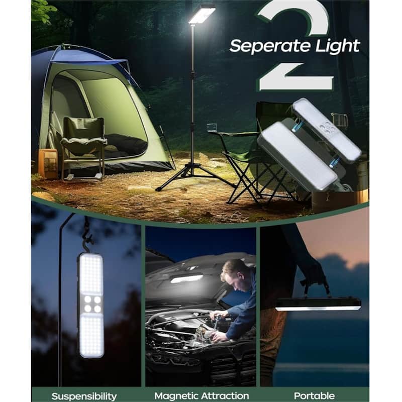 10000lm Dimmable Rechargeable Work Light w/ 2 Separate Lights, 2 Charge Ways Type C & Solar Powered