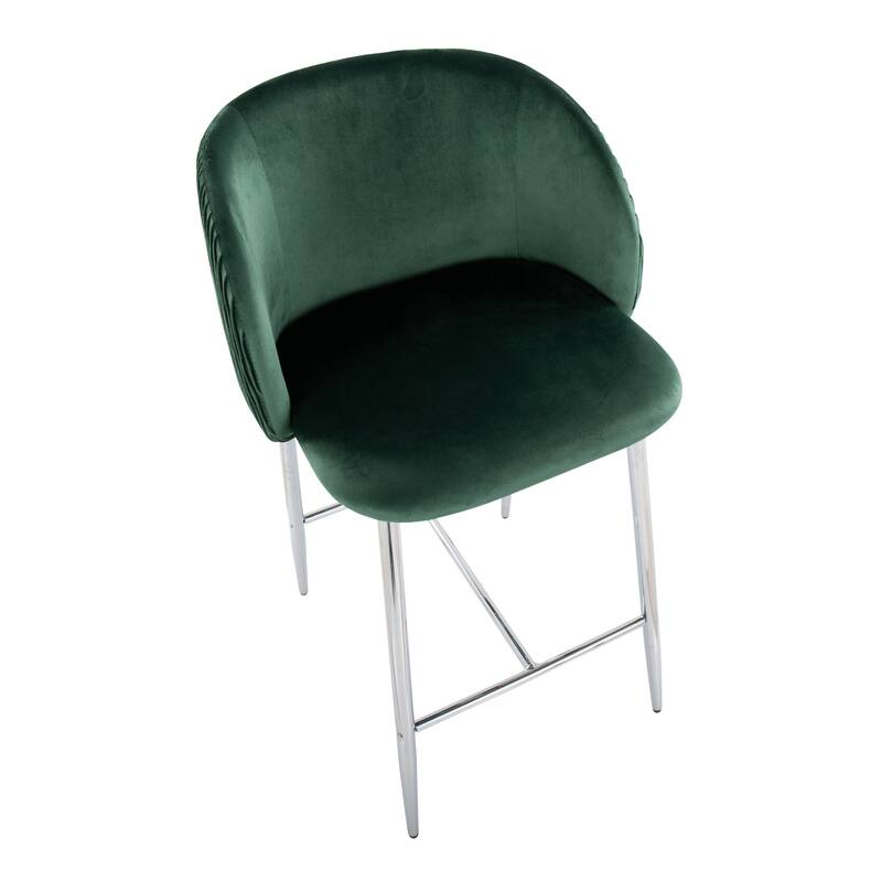 Lumisource Waves Counter Stool in Chrome and Silver Velvet - Set of 2 - 21"Lx19.75"Wx36"H