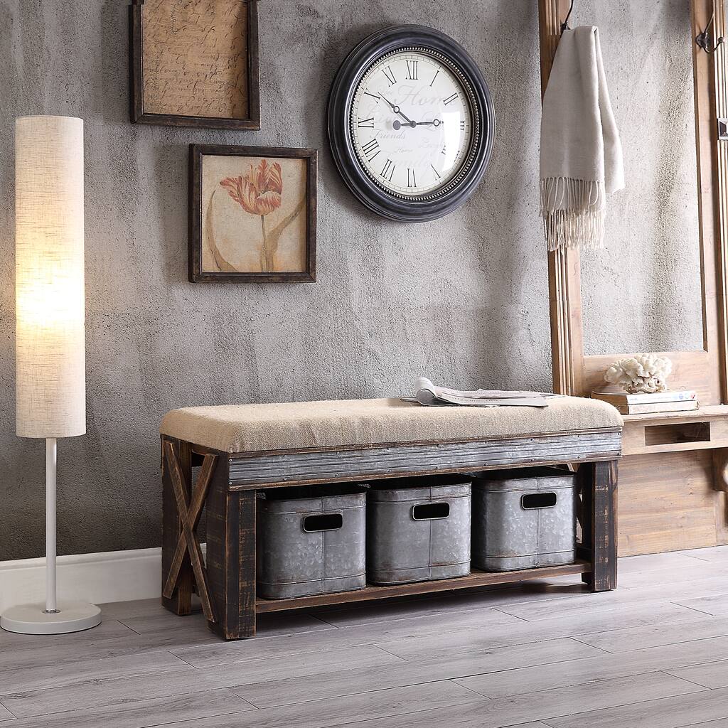 Richmond Natural and Galvanized 1-shelf 3-Bin Bench - 18.25'' H x 42'' W x 15.75'' D