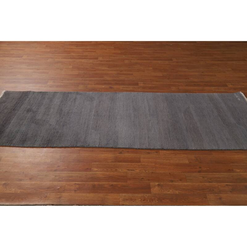Blue & Grey Gabbeh Oriental Runner Rug Handmade Wool Carpet - 2'8"x 8'0"