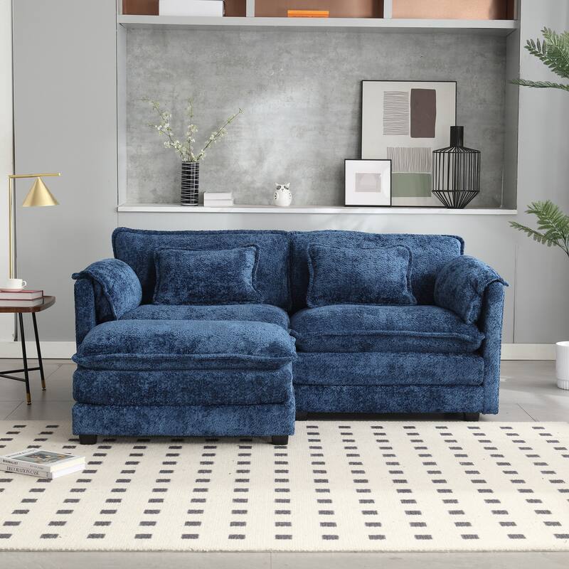76'' Oversized Chenille Loveseat Sofa with Movable Ottoman Small Sofa for Apartment