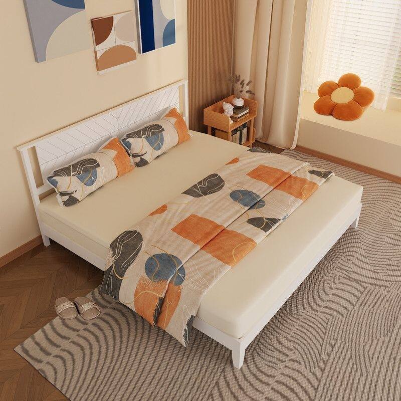 Twin Size Deluxe Bed Frame with Headboard with Solid Wood, No Box Spring Needed, Easy Assembly, White