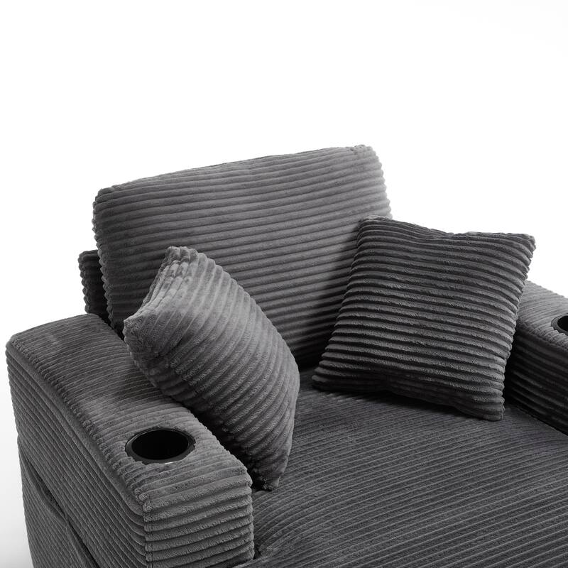 Corduroy Upholstered Chaise Lounge Sofa,Magazine bag,Detachable Cushions Deep Seat for Living Room Office