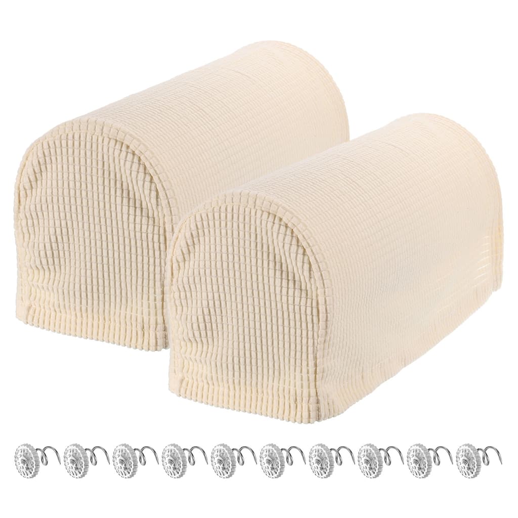 Stretch Armrest Cover Armchair Anti-Slip for Sofa Couch w/Twist Pins - Ivory-White