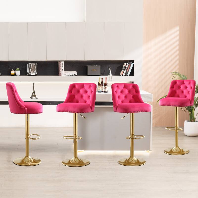 HOMYKA 360 Degrees Swivel Velvet Bar Chair With Adjustable Height Set of 6
