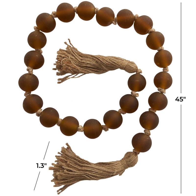 Glass Handmade Round Frosted Beaded Garland with Tassel with Knotted Brown Jute