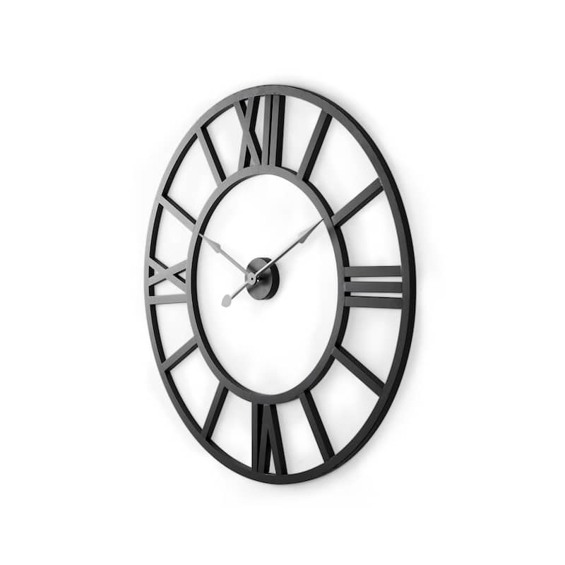 HomeRoots 30" Black Iron Analog Round Wall Clock - 30.00 in. x 30.00 in. x 1.63 in.