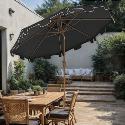 9' Umbrella with Push Button Tilt and Crank,Double Top Ruffled,8 Ribs