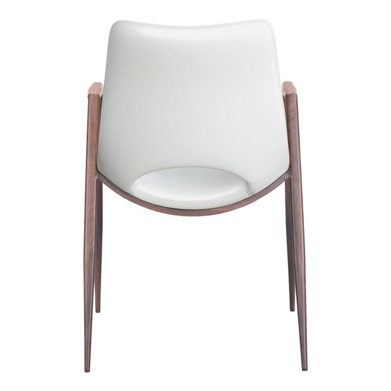 HomeRoots Set of Two White and Brown Upholstered Faux Leather Open Back Dining Arm Chairs