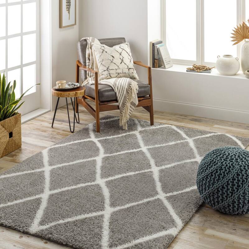 Livabliss Transitional Cloudy Shag Diamond Area Rug - 5'3" x 7' - Grey/Cream