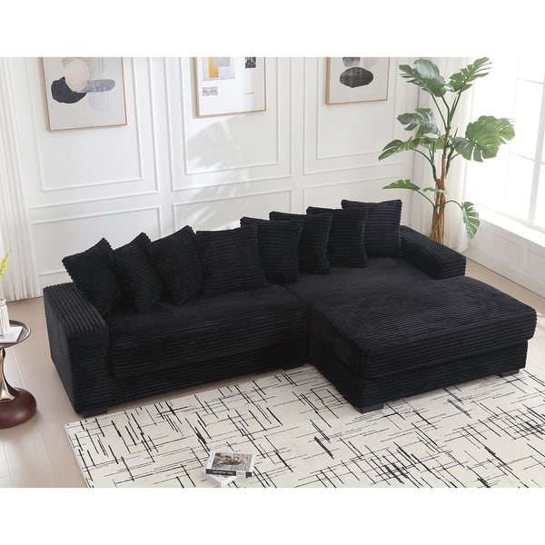 Oversized Two-Piece Couches, L Shaped Sofa, Corduroy, Right Chaise Daybed,with Armrests,Eight Throw Pillows,Corner Sofa