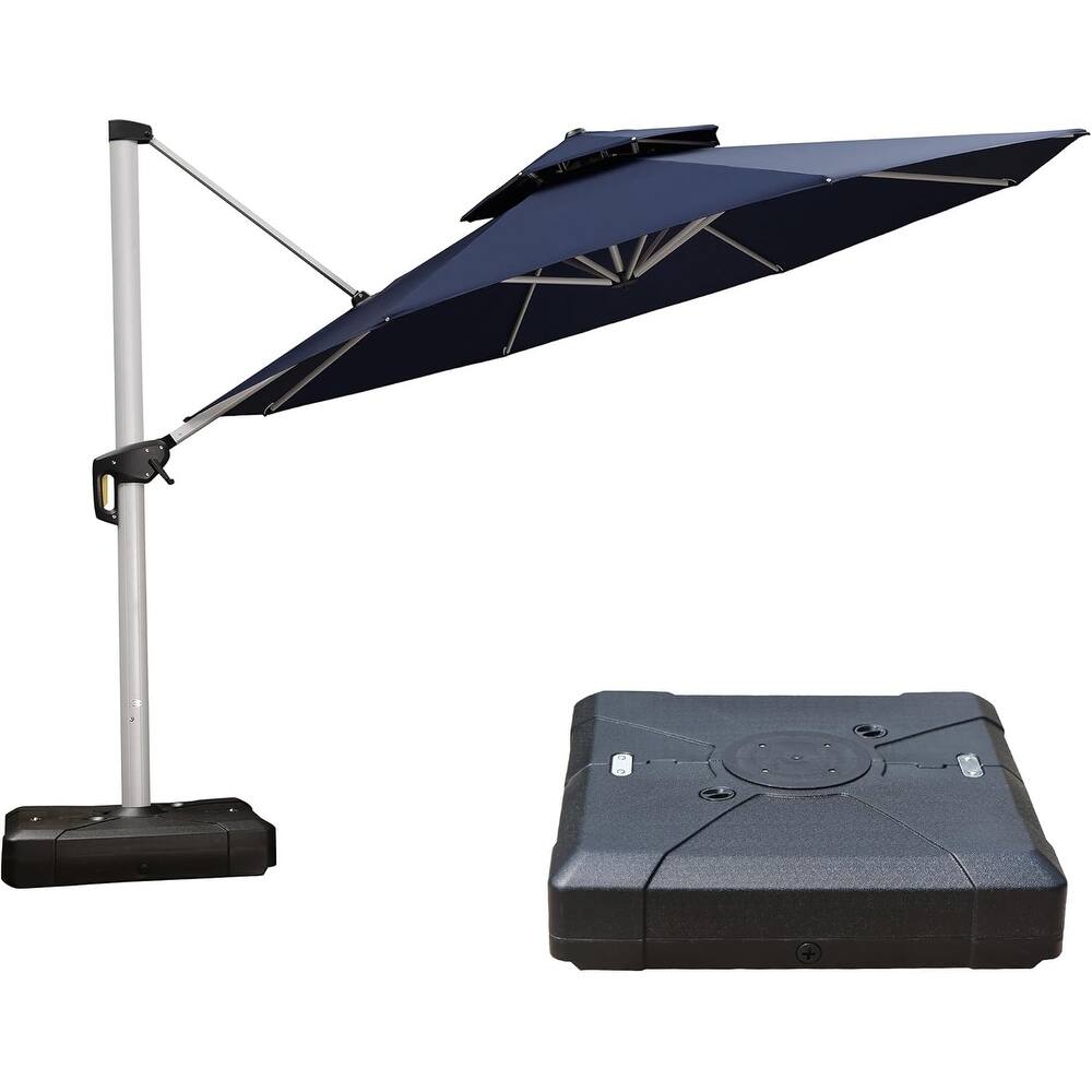 PURPLE LEAF 12ft Large Round Offset Hanging Cantilever Patio Umbrella with Base