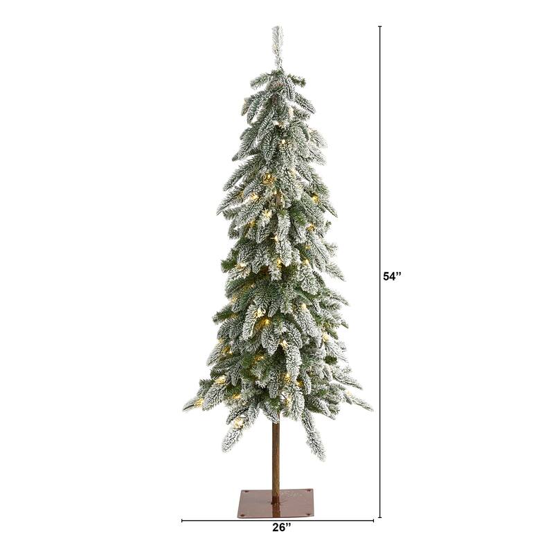4.5' Flocked Washington Alpine Christmas Tree with 100 LED Lights - Green