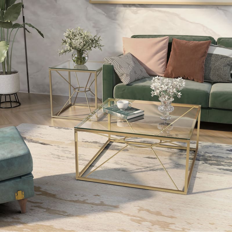 Taylan Glam Gold Glass 2-Piece Coffee Table Set by Furniture of America