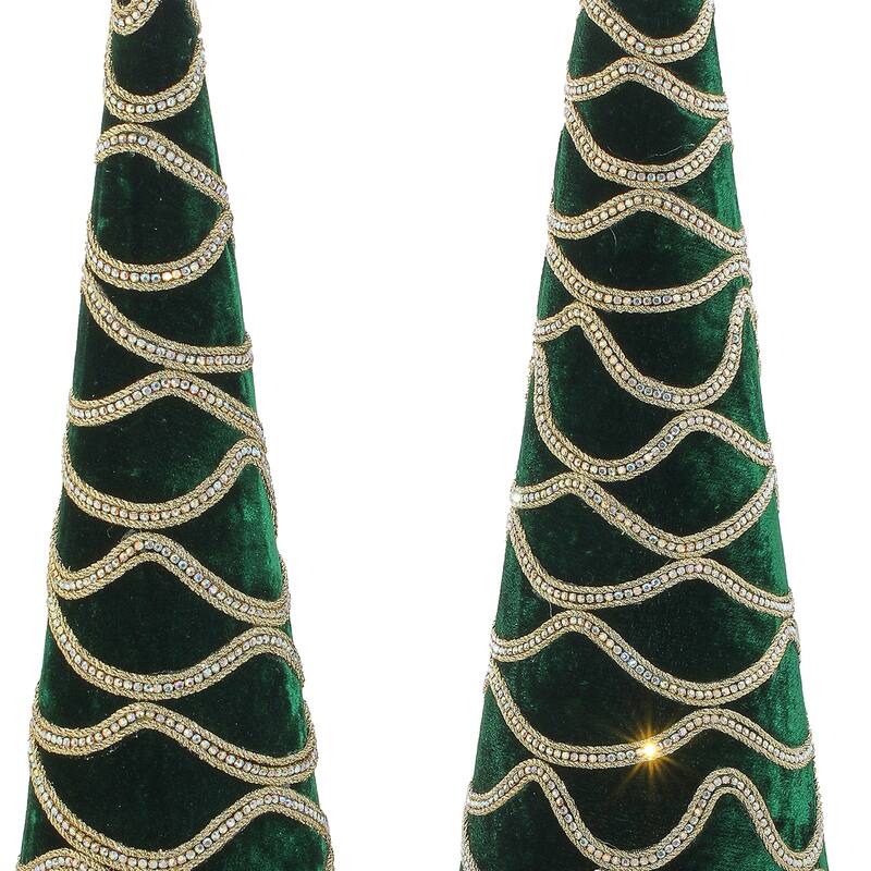 18-24" Velvet With Jewel Cone Tree Set of 2