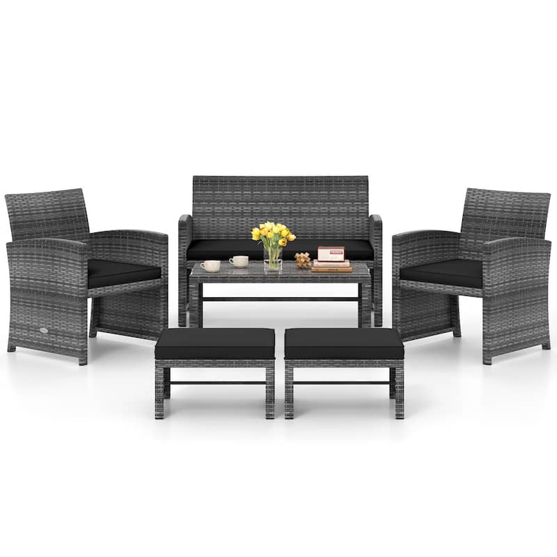 Costway 6PCS Patio Furniture Set Outdoor Sectional Conversation PE - See Details