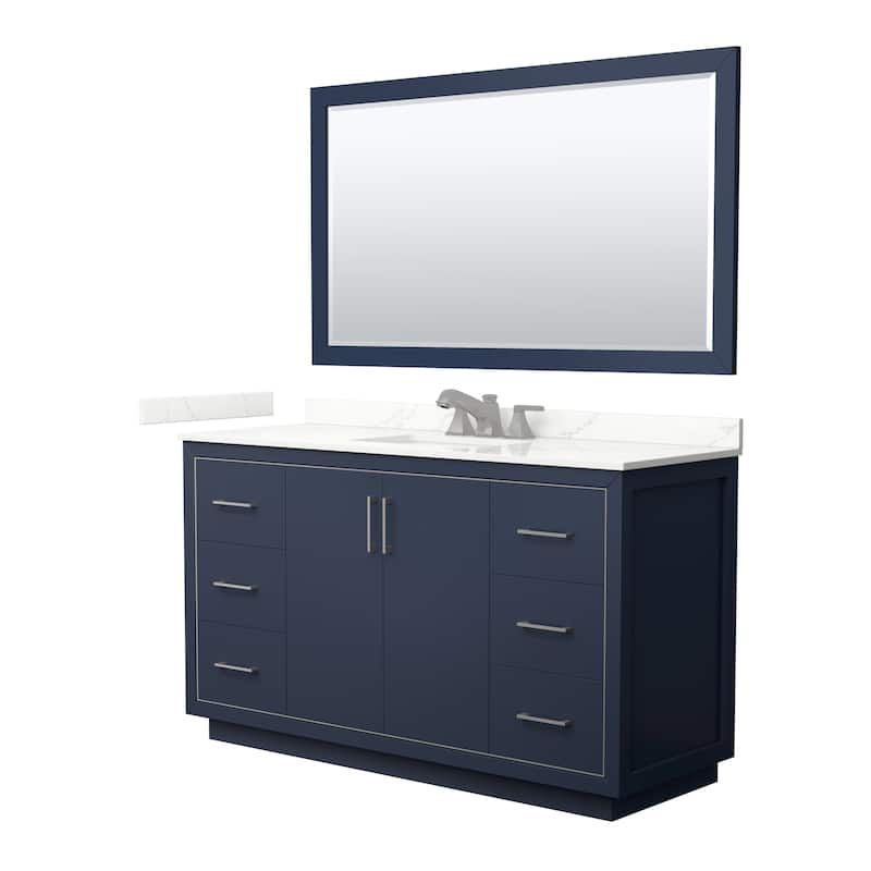 Icon 60-inch Single Vanity, Quartz Top, 58-inch Mirror - Dark Blue, Nickel Trim, Giotto Quartz Top