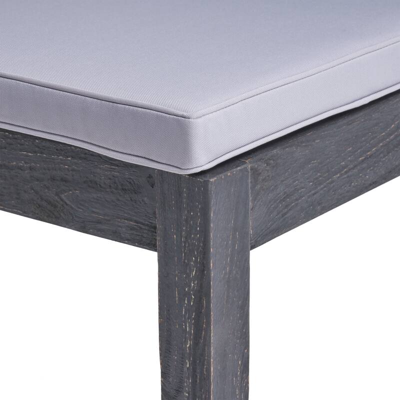 6-Piece Acacia Wood Outdoor Dining Set with Bench and Water-Resistant Cushions, Dark Gray Frame with Light Gray Seating
