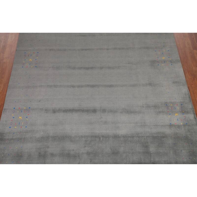 Slate Green Tribal Gabbeh Oriental Area Rug Hand-Knotted Wool Carpet - 8'1" x 9'11"