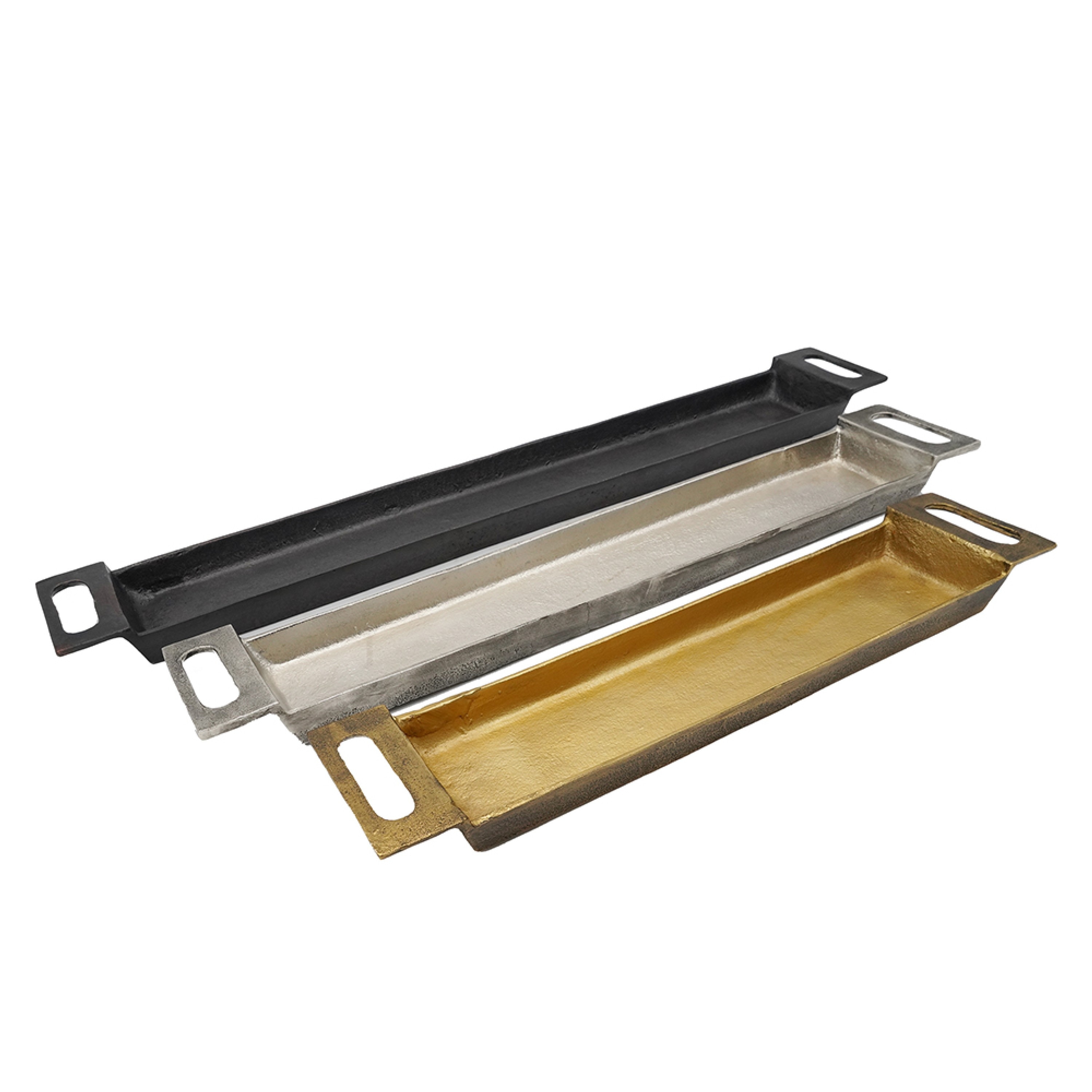 Slim Decorative Runner Tray Set of 3, Black Silver and Gold Aluminum
